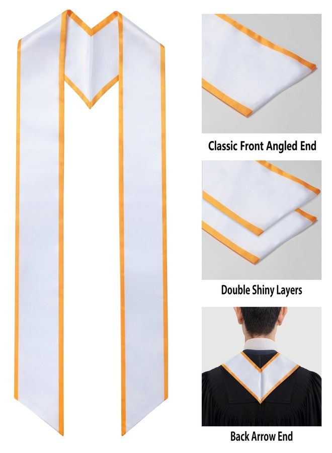 GHGMAO Plain Graduation Stole for Unisex Adult Angled End With Trim Graduation Sash Honor Stoles, 72" Long, 7 Colors (White and Gold) - Image 4
